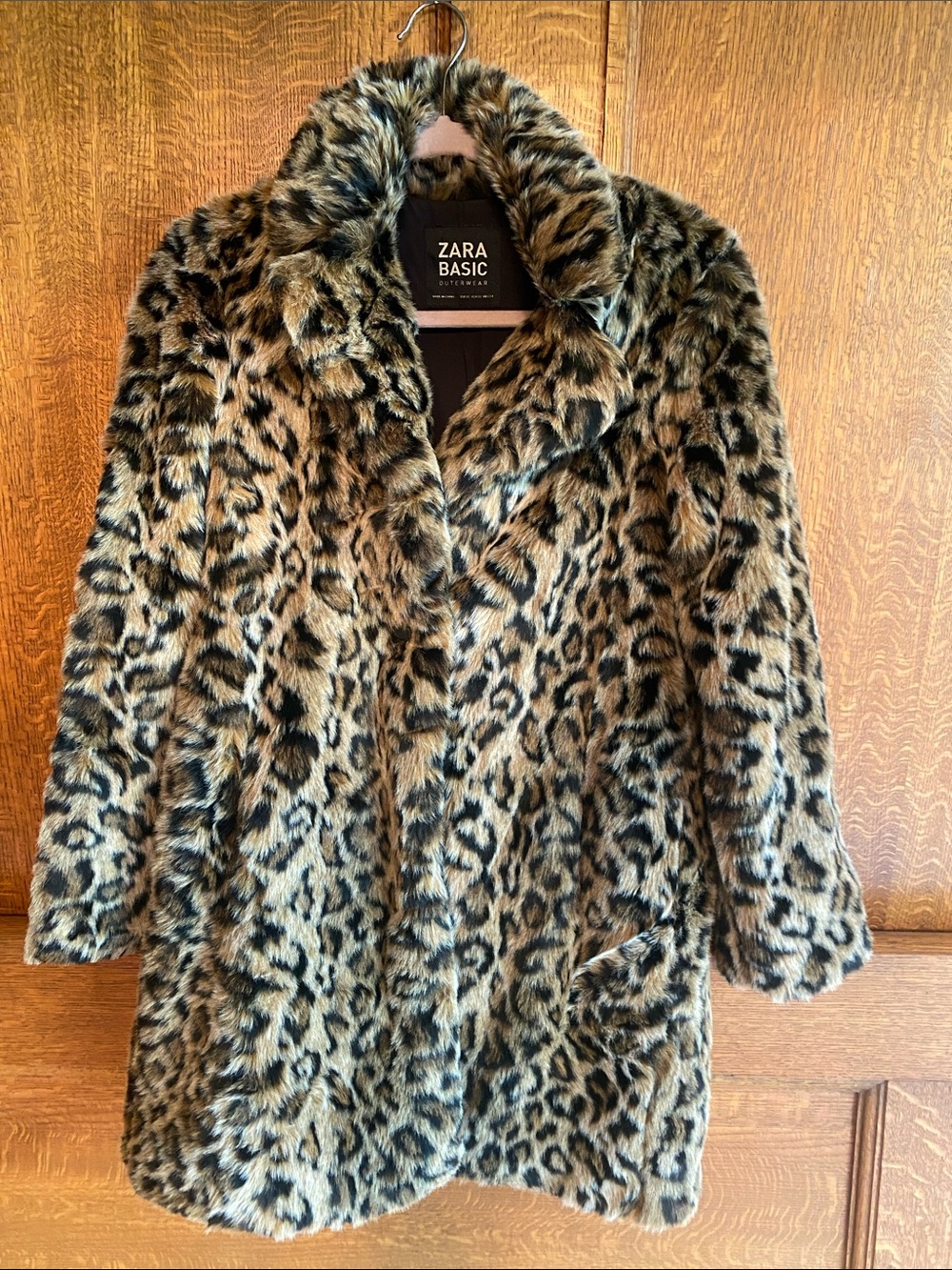 Zara Faux Leopard Print Teddy Coat - Brown & Black